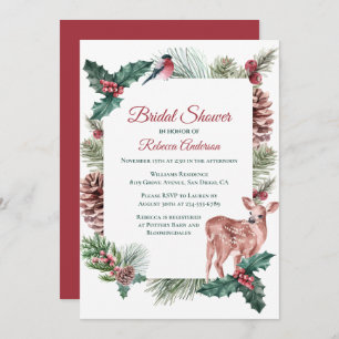 Winter Bridal Shower Christmas Wedding Deer Floral Invitation