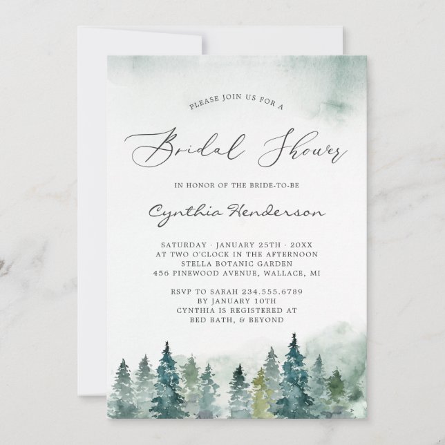 Winter Bridal Shower Elegant Forest Pine Trees Invitation (Front)