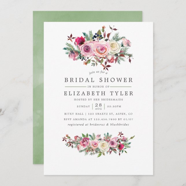 Winter Bridal Shower Floral Invitation (Front/Back)