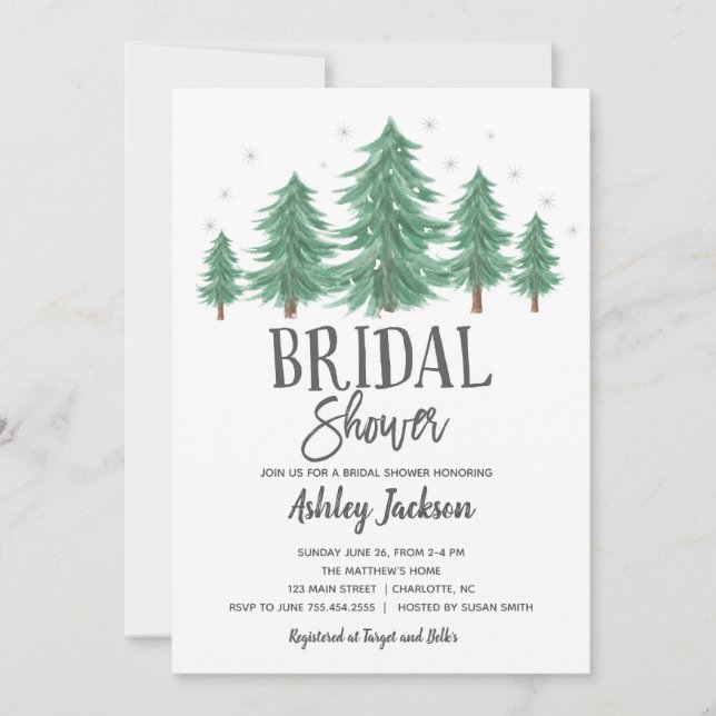 winter bridal Shower Greenery Woods Invitation (Front)
