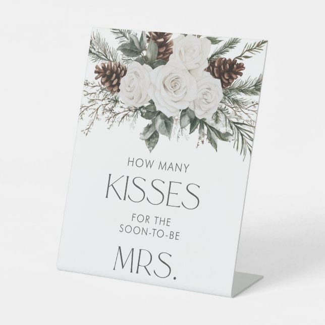 Winter Bridal Shower Guess How Many Kisses Pedestal Sign (Front)