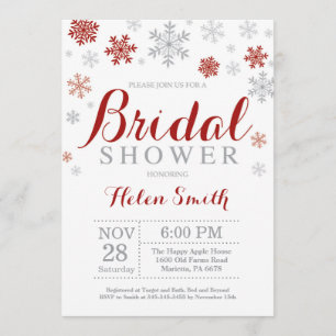 Winter Bridal Shower Invitation Burgundy Snowflake