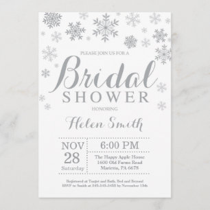 Winter Bridal Shower Invitation Grey Snowflake