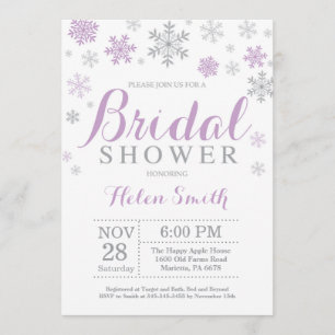 Winter Bridal Shower Invitation Purple Snowflake