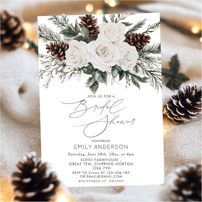 Winter Bridal Shower Pine Greenery  Invitation (Creator Uploaded)