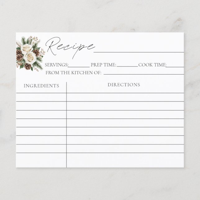 Winter Bridal Shower Recipe Cards (Front)