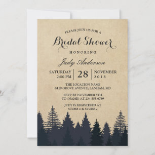 Winter Bridal Shower   Rustic Kraft Pine Trees Invitation