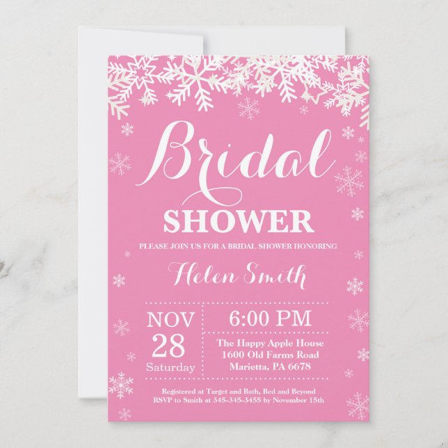 Winter Bridal Shower Snowflake Pink Invitation (Front)