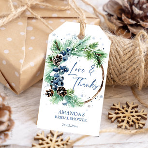 Winter bridal shower watercolor pines wreath favou gift tags