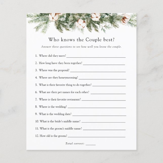 Winter Bridal Who Knows the Couple Best Game (Front)