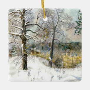 winter bridge ceramic ornament