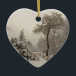 Winter Bridge Ornament Snow Trees Decorations<br><div class="desc">Winter Wonderland Ornaments Holiday Snow Covered Trees Classic Winter Bridge Decorations Beautiful Peace Joy Christmas Gifts Hanukkah Neutral Holiday Decorations Keepsakes & Gifts for Friend Family Men Women Kids Home & Office Original Stylish Nondenominational Holiday Art Decorations Holiday Greetings Christmas / Hanukkah Cards & Nonsecular Holiday Gifts Design by Kim...</div>