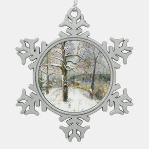 winter bridge snowflake pewter christmas ornament