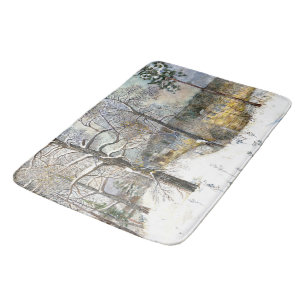 winter bridge Watercolor painting Bath Mat