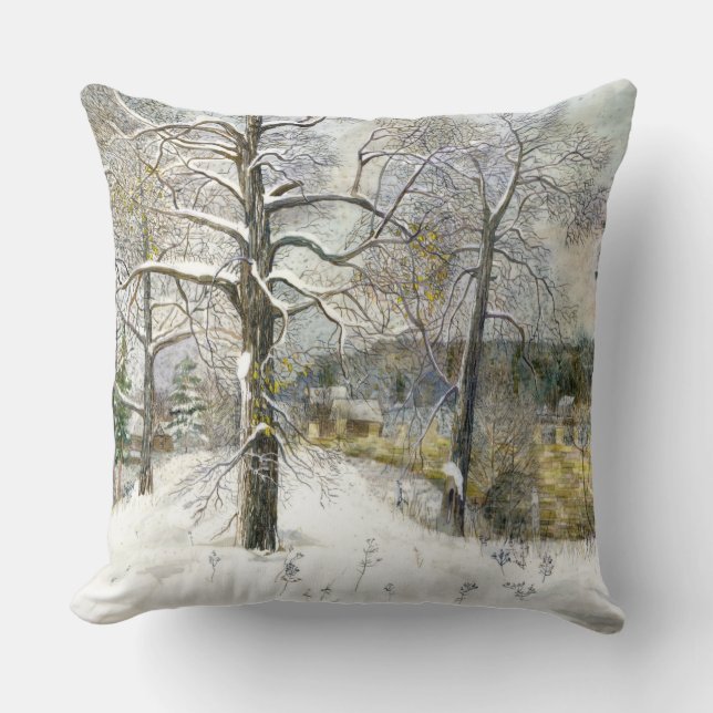 winter bridge Watercolor painting Cushion (Front)