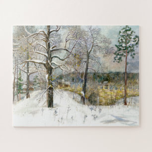 winter bridge Watercolor painting Jigsaw Puzzle