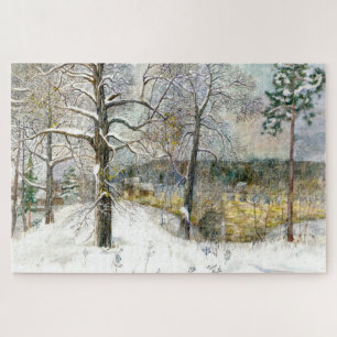 winter bridge Watercolor painting Jigsaw Puzzle