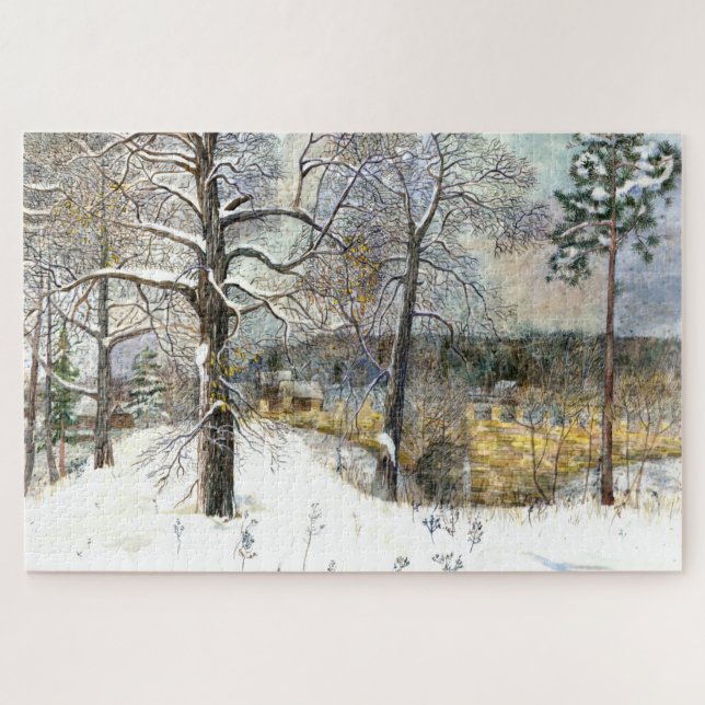 winter bridge Watercolor painting Jigsaw Puzzle (Horizontal)