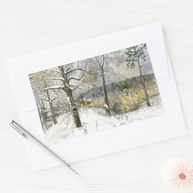 winter bridge Watercolor painting Rectangular Sticker (Envelope)