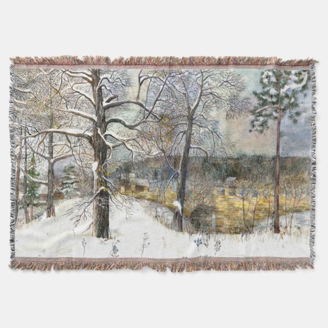 winter bridge Watercolor painting Throw Blanket (Front)