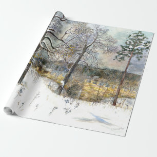 winter bridge Watercolor painting Wrapping Paper