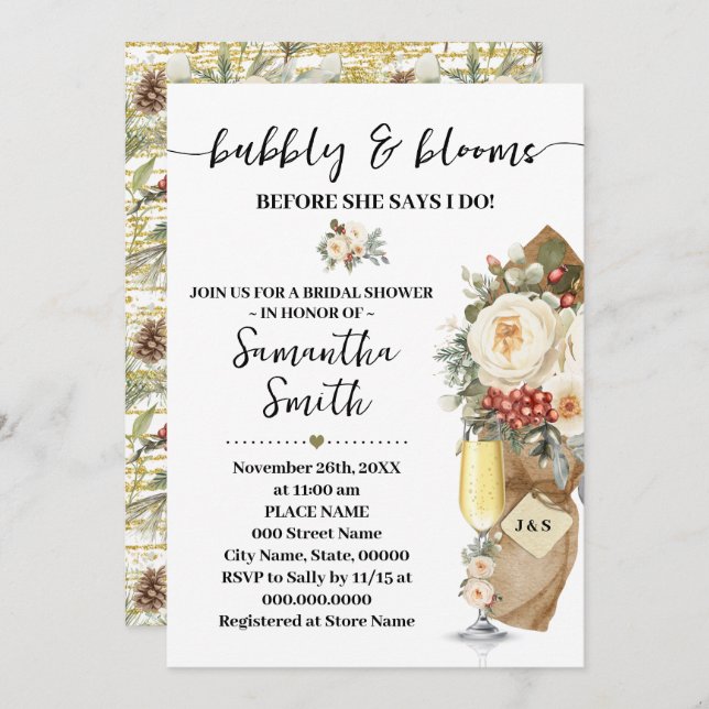 Winter Bubbly & Blooms Before I do Bridal Shower Invitation (Front/Back)