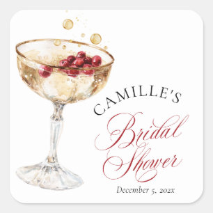Winter Bubbly Bridal Shower Favour Square Sticker