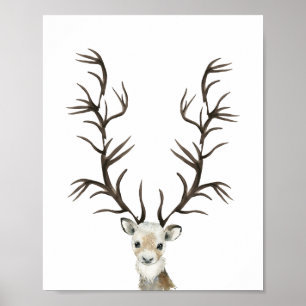 Winter buck or doe gender reveal thumbprint tree   poster