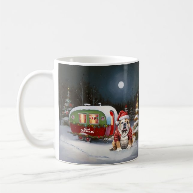 Winter Bulldog Caravan Christmas Adventure  Coffee Mug (Left)