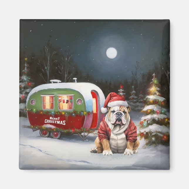 Winter Bulldog Caravan Christmas Adventure  Magnet (Front)