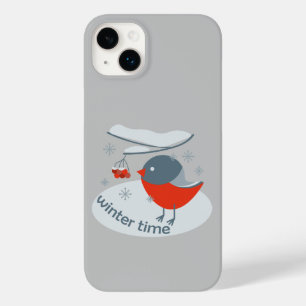 Winter bullfinch bird and red rowan berries Case-Mate iPhone 14 plus case