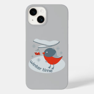 Winter bullfinch bird and red rowan berries Case-Mate iPhone 14 case