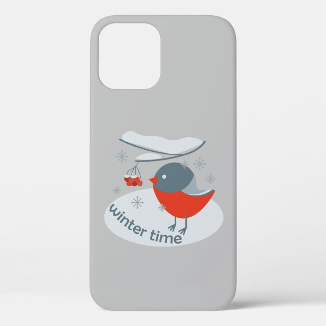 Winter bullfinch bird and red rowan berries Case-Mate iPhone case (Back)