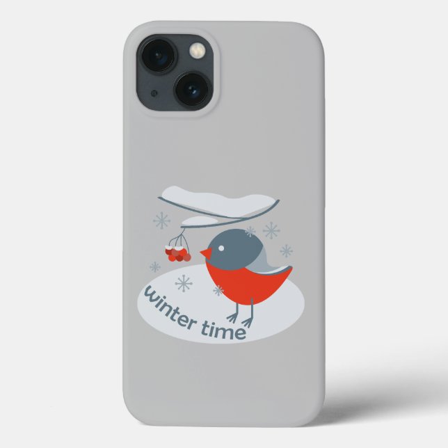 Winter bullfinch bird and red rowan berries Case-Mate iPhone case (Back)