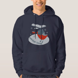Winter bullfinch bird and red rowan berries  hoodie