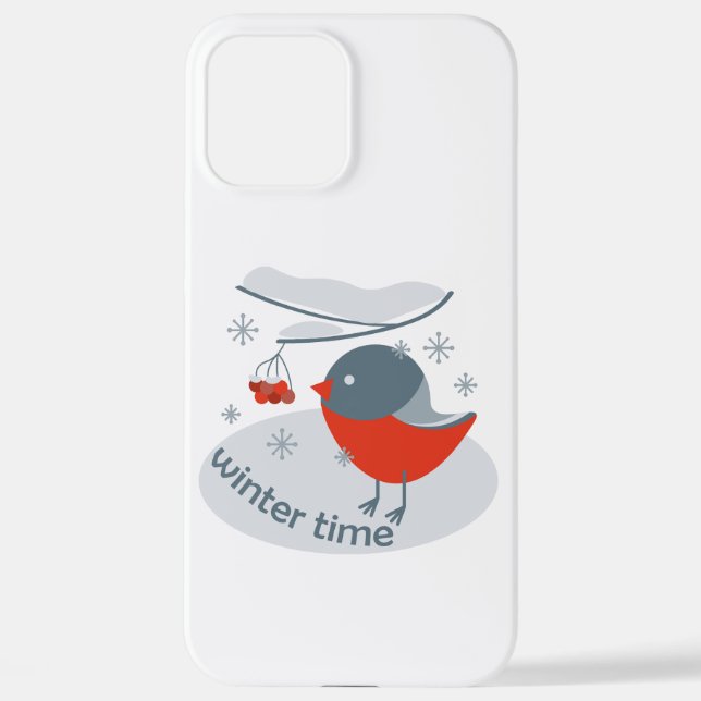 Winter bullfinch bird and red rowan berries iPhone case (Back)