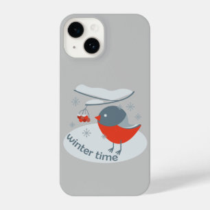 Winter bullfinch bird and red rowan berries iPhone 14 case