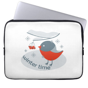 Winter bullfinch bird and red rowan berries laptop sleeve