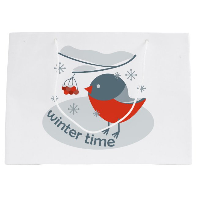 Winter bullfinch bird and red rowan berries  large gift bag (Front)