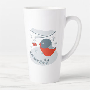 Winter bullfinch bird and red rowan berries latte mug