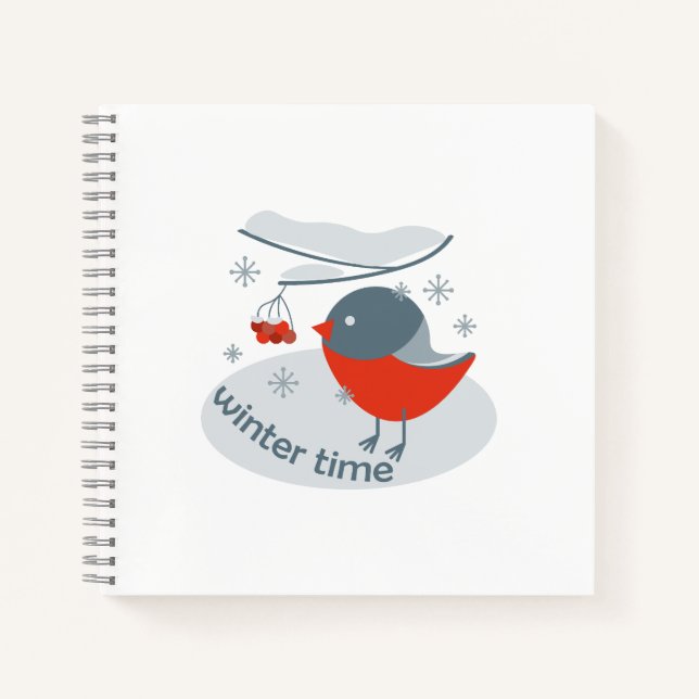 Winter bullfinch bird and red rowan berries notebook (Front)