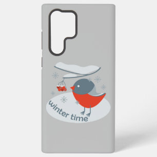 Winter bullfinch bird and red rowan berries samsung galaxy case
