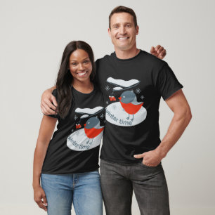 Winter bullfinch bird and red rowan berries  T-Shi T-Shirt