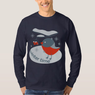 Winter bullfinch bird and red rowan berries T-Shi T-Shirt