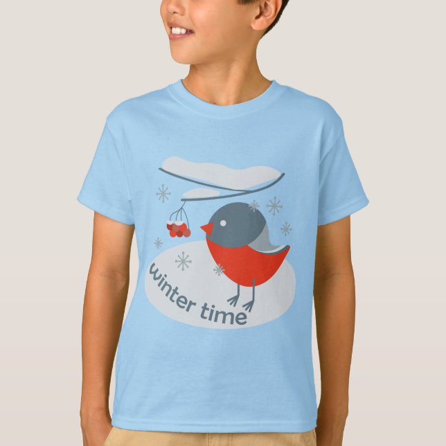 Winter bullfinch bird and red rowan berries  T-Shi T-Shirt (Front)