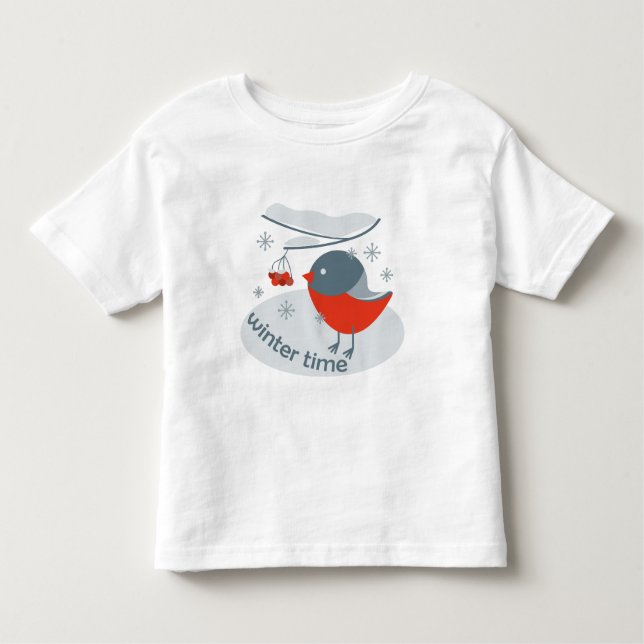 Winter bullfinch bird and red rowan berries  T-Shi Toddler T-Shirt (Front)