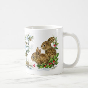 Winter Bunnies and Birds in the Snow Christmas Mug