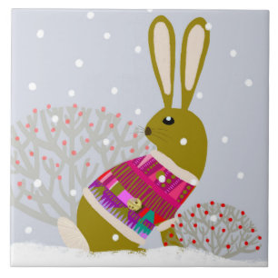 Winter Bunny Ceramic Kitchen Tile