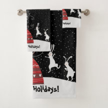 Winter Bunny Hoppy Holidays Bathroom Towel Set
