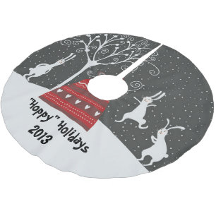 Winter Bunny Hoppy Holidays Christmas Tree Skirt